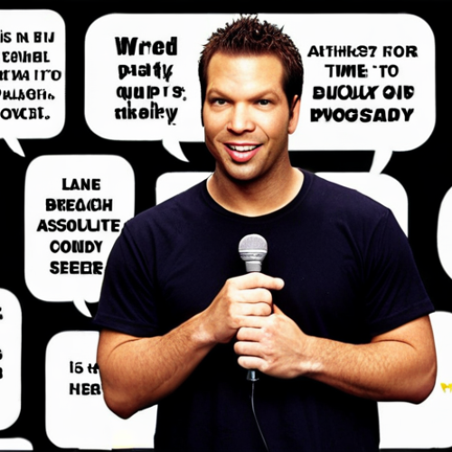 **Dane Cook's MySpace era:** A vibrant, energetic stage shot of Dane Cook performing stand-up comedy in the mid-2000s. The background includes stylized MySpace graphics and speech bubbles with popular internet slang from that time, visually representing his breakthrough on the platform.